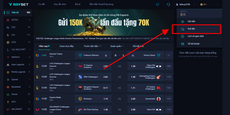 Rút tiền Raybet là việc mà các bạn sẽ thực hiện để lấy số phần thưởng của mình